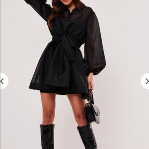 Organza Balloon Sleeve Short Dress